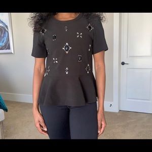 Kate Spade jeweled black peplum top